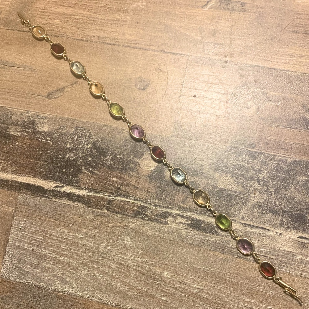 Vintage 14 carat gold multi gemstone bracelet.